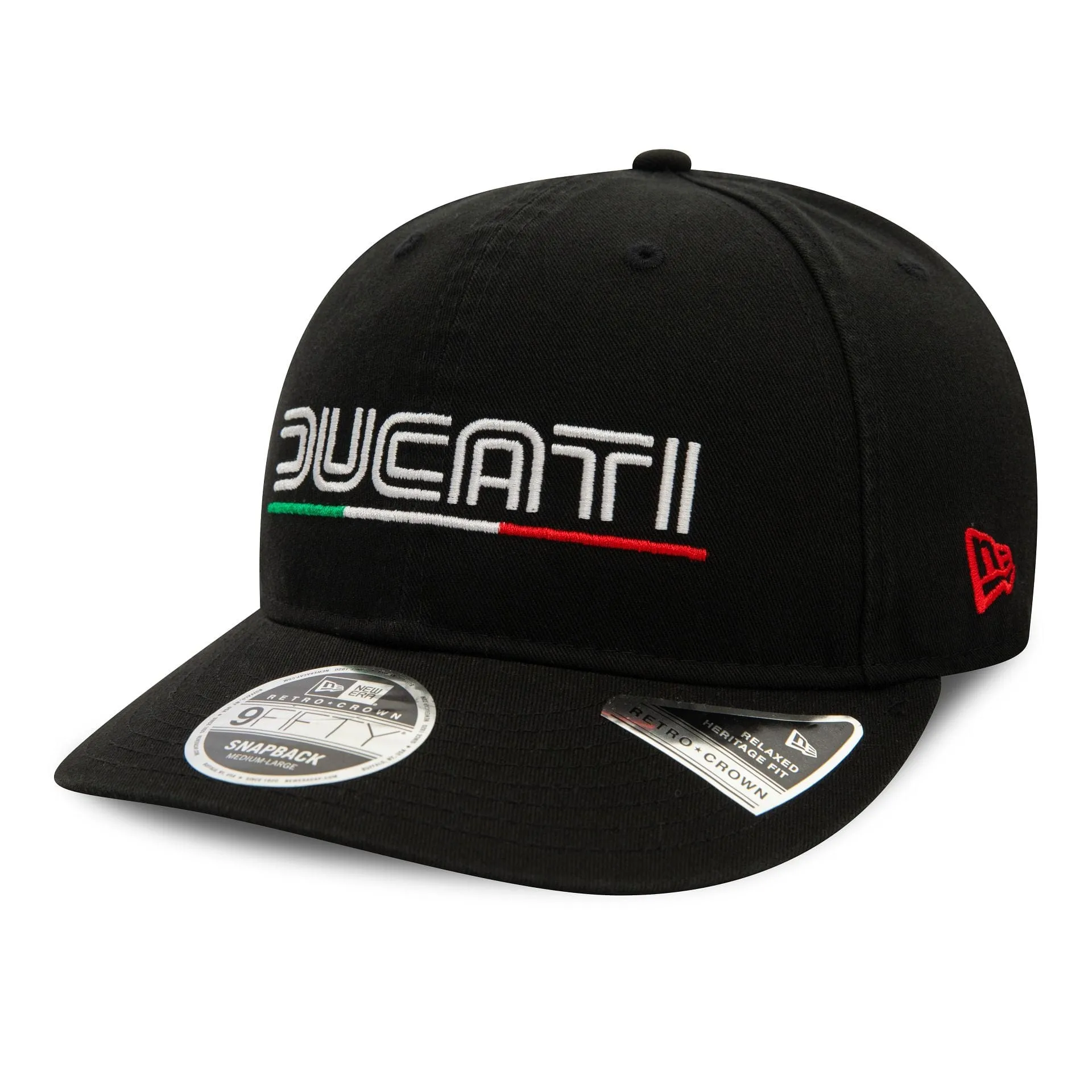 Ducati Motor Logo Wordmark Black 9FIFTY Retro Crown Cap NEW ERA