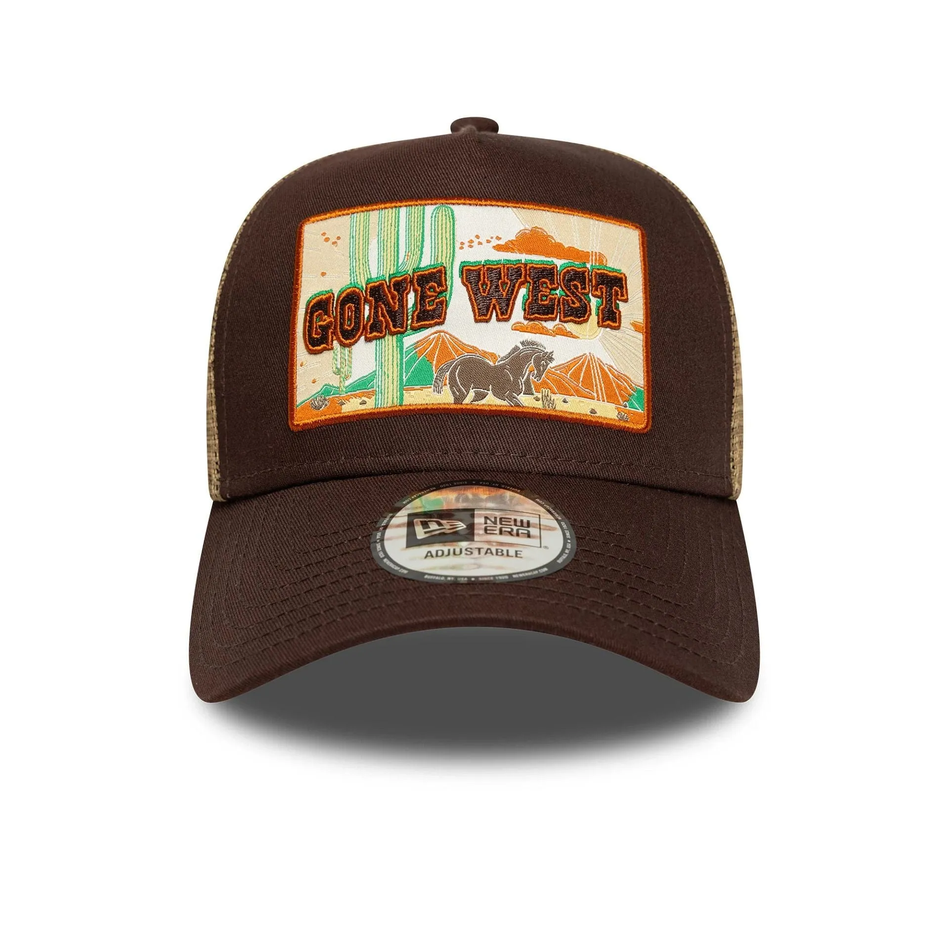 New Era Western Patch Dark Brown 9FORTY A-Frame Trucker Adjustable Cap NEW ERA