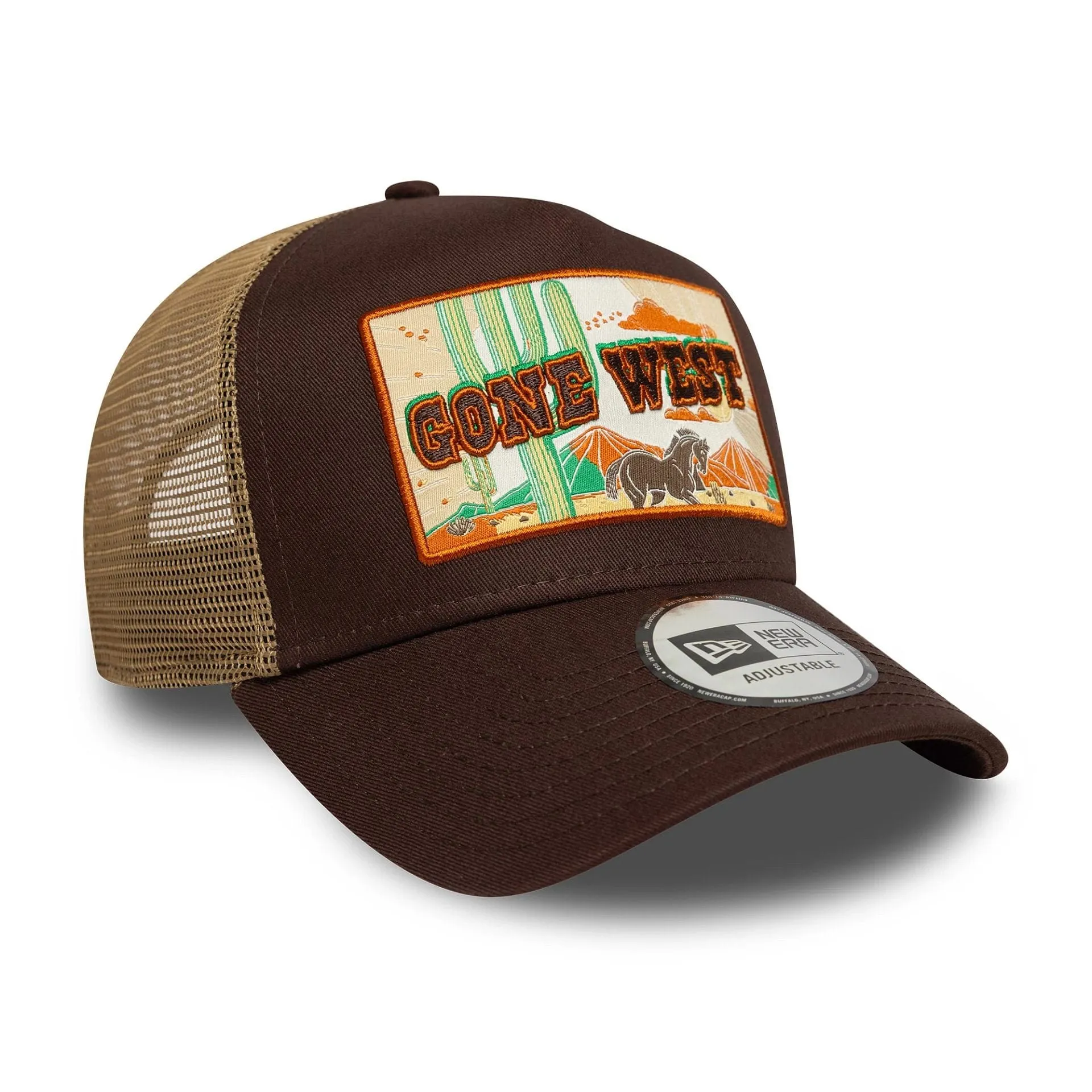 New Era Western Patch Dark Brown 9FORTY A-Frame Trucker Adjustable Cap NEW ERA