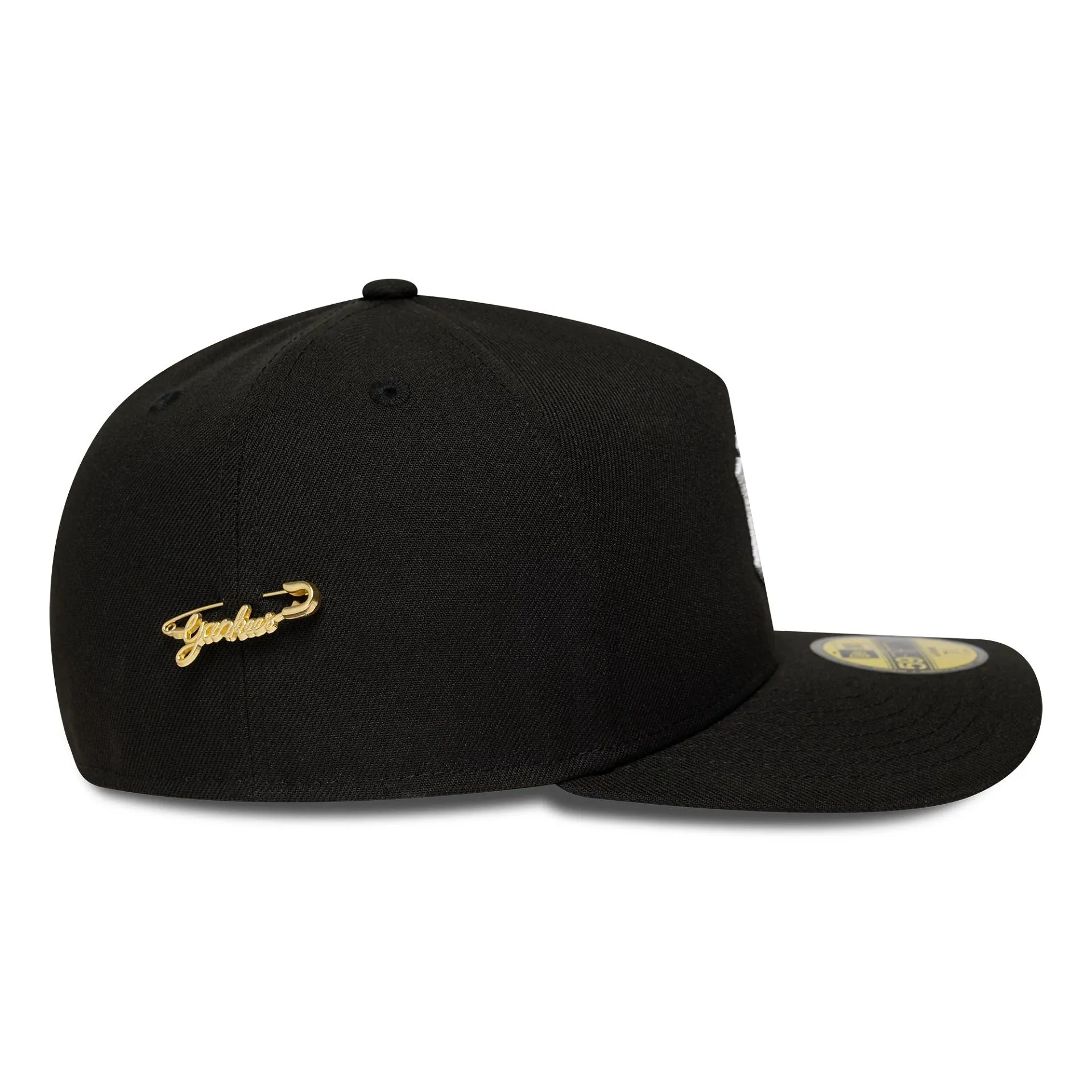 New York Yankees MLB Script Safety Pin Black 59FIFTY A-Frame Fitted Cap NEW ERA