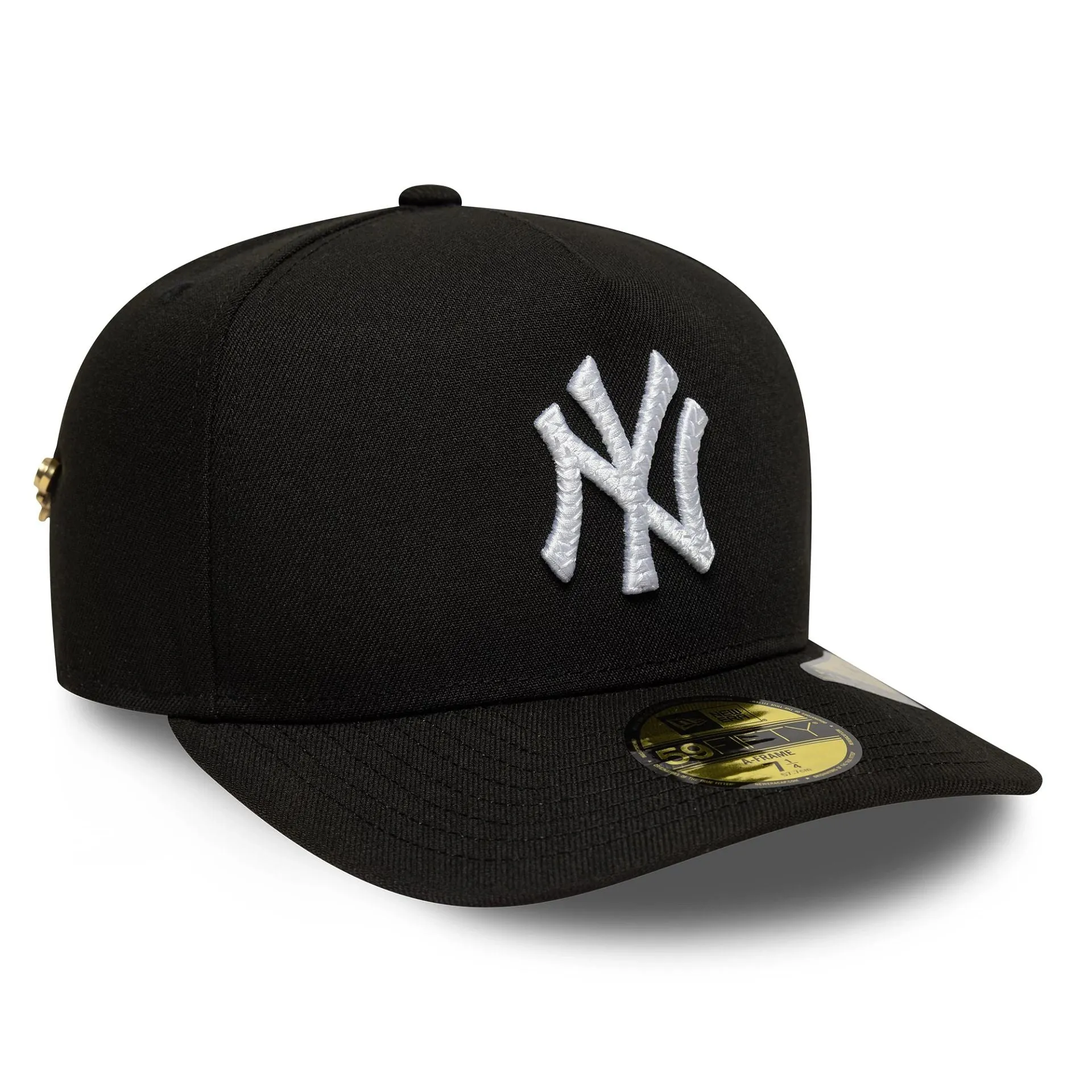 New York Yankees MLB Script Safety Pin Black 59FIFTY A-Frame Fitted Cap NEW ERA