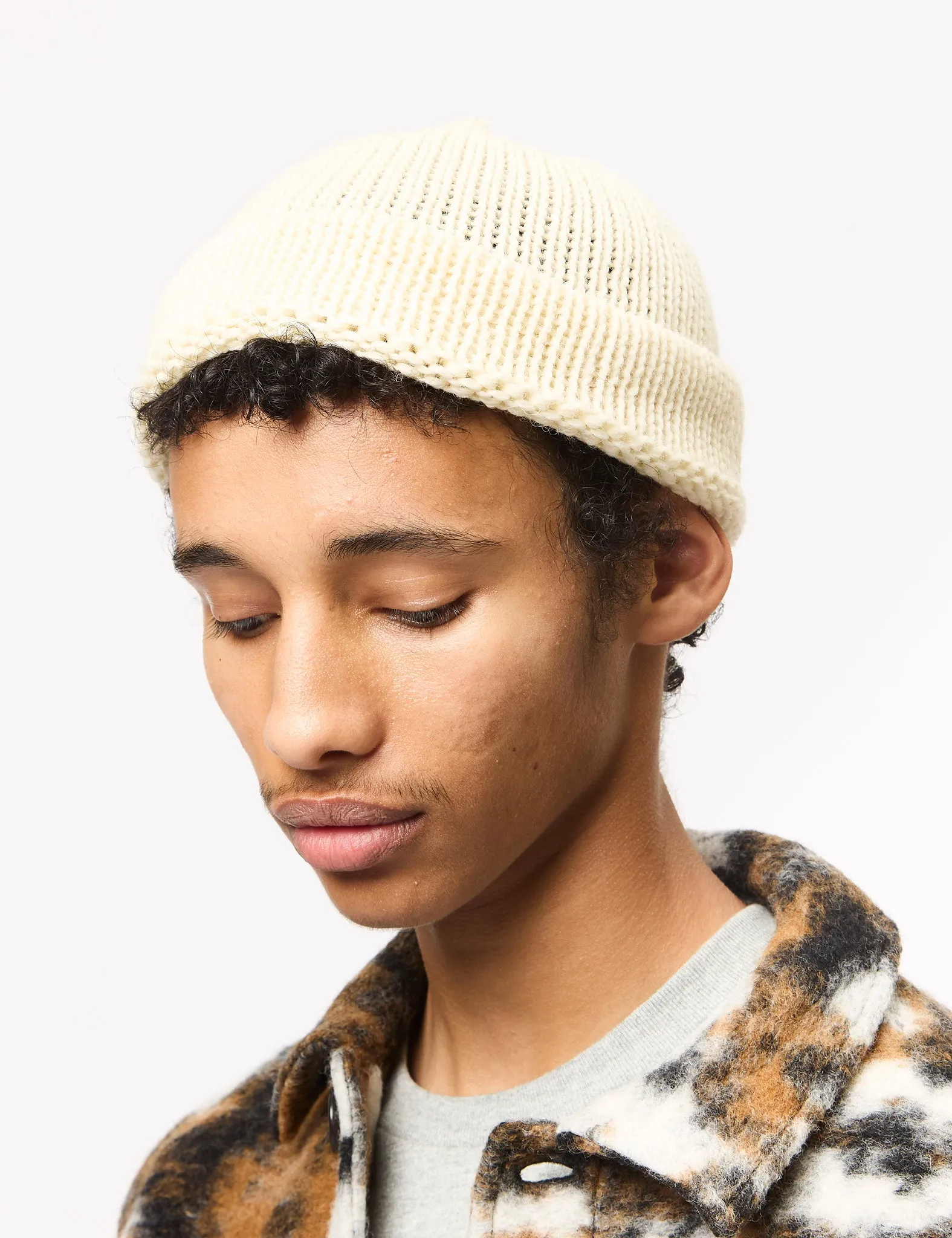 Universal Works Short Watch Beanie Hat (British Wool) - Ecru