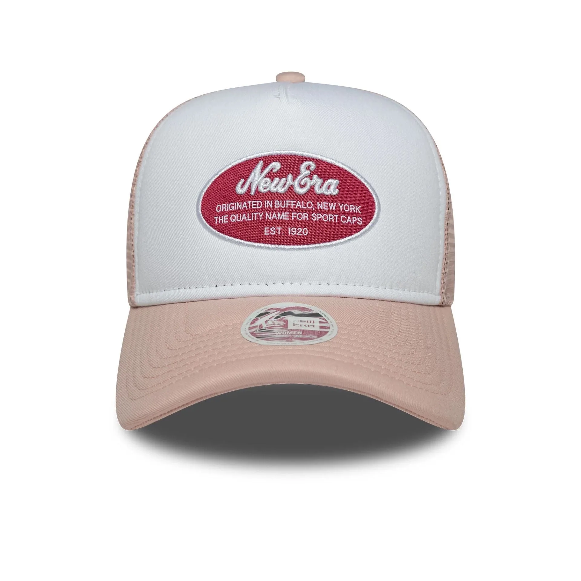 Womens New Era Oval Patch Pastel Pink 9FORTY A-Frame Trucker Adjustable Cap NEW ERA