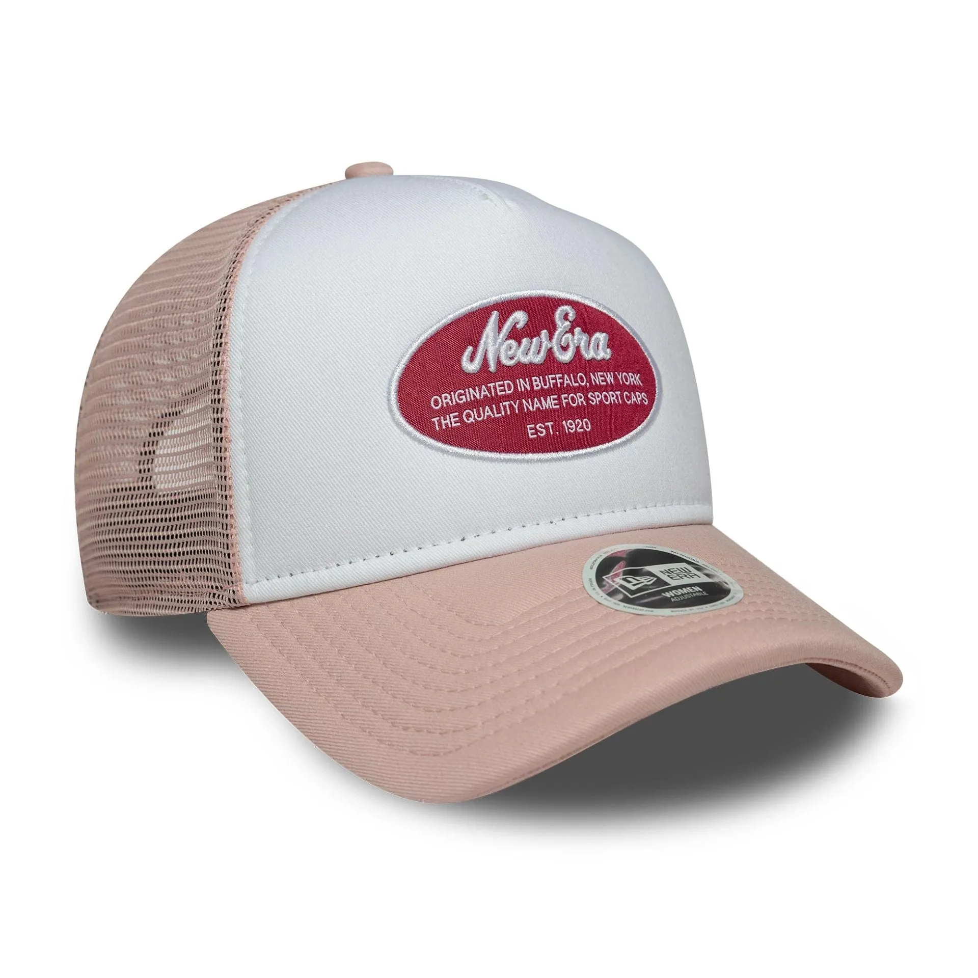 Womens New Era Oval Patch Pastel Pink 9FORTY A-Frame Trucker Adjustable Cap NEW ERA