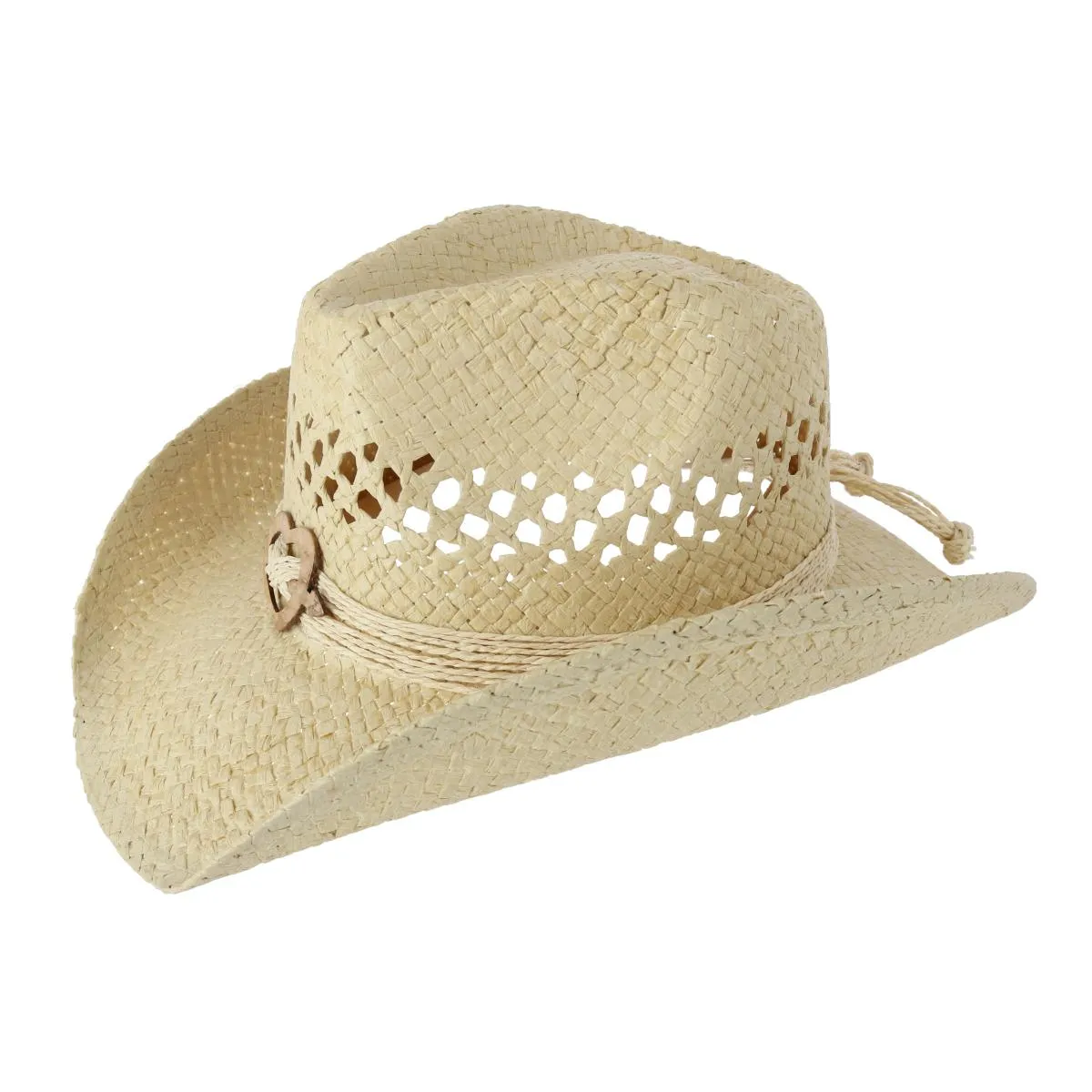 Women's Western Straw Cowboy Hat with Heart Concho