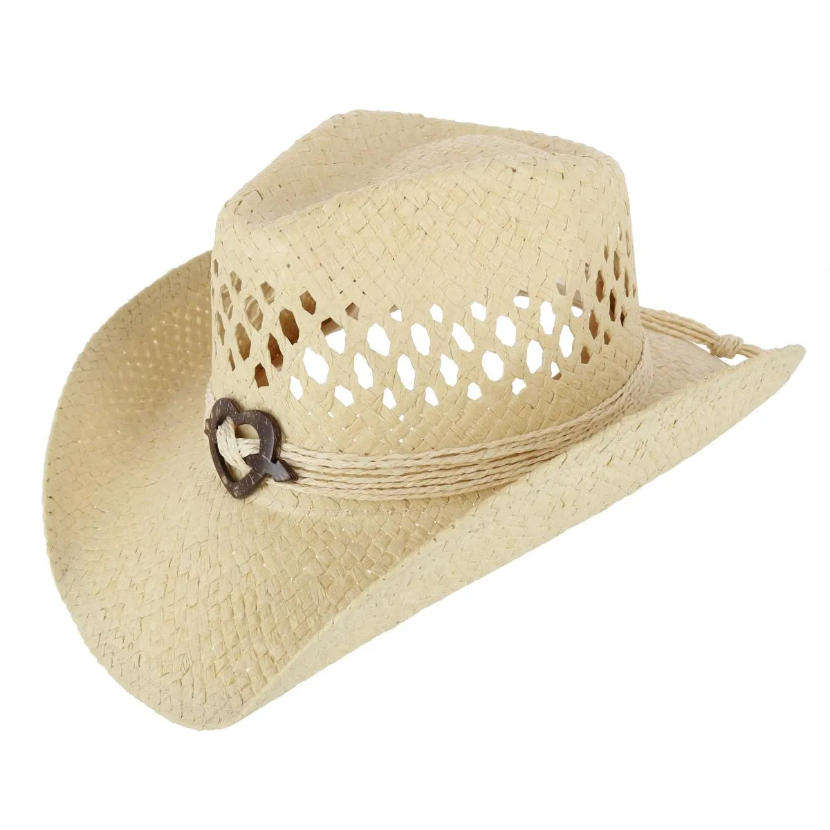 Women's Western Straw Cowboy Hat with Heart Concho