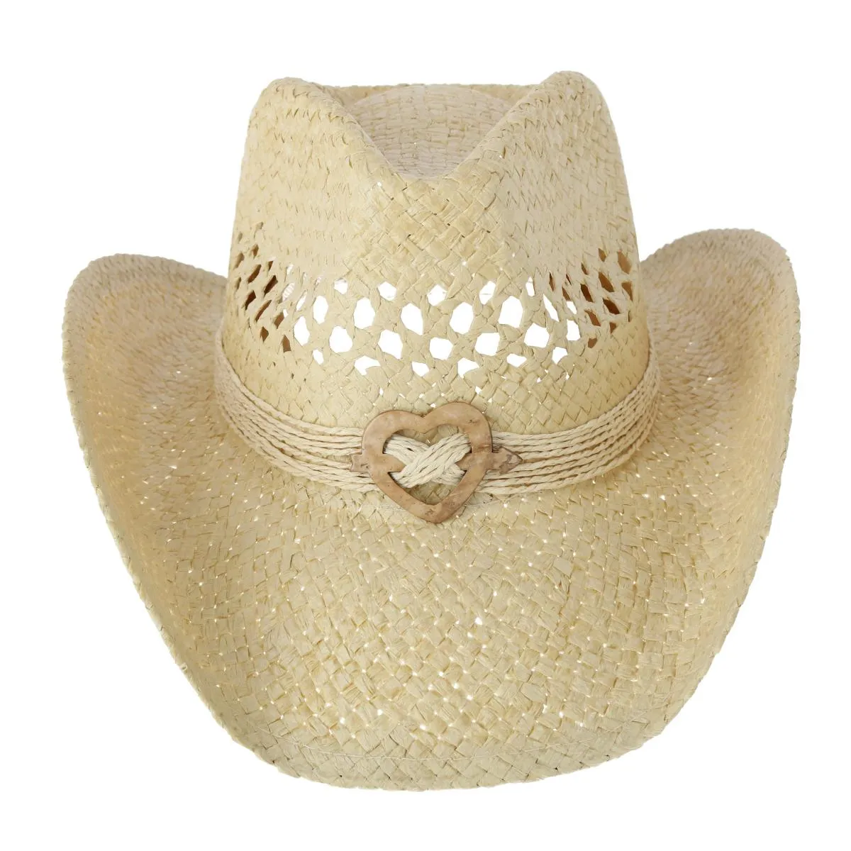 Women's Western Straw Cowboy Hat with Heart Concho